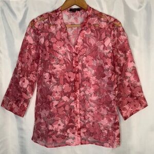 Elementz Women’s Sheer Floral 3/4 Sleeve Top Size S